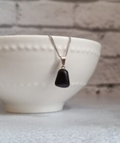 Pingente Prateado Obsidiana Polida