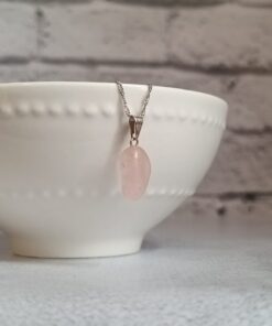 Pingente Prateado Quartzo Rosa Polido