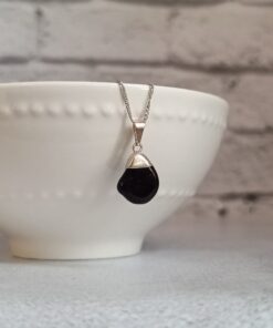 Pingente Prateado Obsidiana Polida