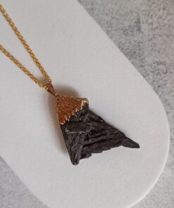 Pingente Dourado Cianita Negra Bruta