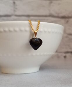 Pingente Dourado Obsidiana Coração