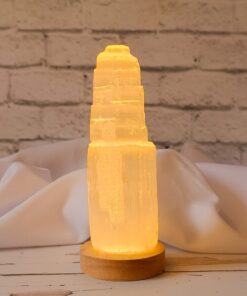 Luminária Torre de Selenita Bivolt com LED Amarelo 15 cm