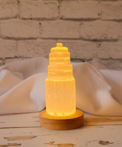 Luminária Torre de Selenita Bivolt com LED Amarelo 10 cm