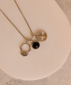 Colar Patuá Folheado a Ródio com Ágata Preta