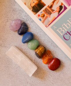 Kit Sete Chakras Cristais Polidos de 1 a 2 cm Mais Bastão de Selenita 5 cm