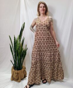 Vestido Longo Algodão Alcinha Costas Com Elástico