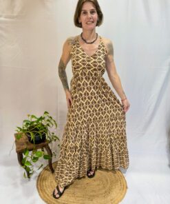 Vestido Indiano Longo Boho Algodão Alcinha Costas Com Elástico