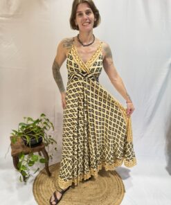 Vestido Indiano Longo Boho Algodão Alcinha Costas Com Elástico