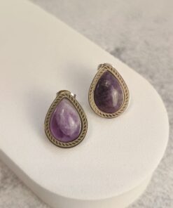 Brinco Inox Prateado Ametista