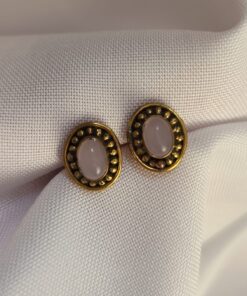 Brinco Indiano Dourado Quartzo Rosa