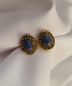 Brinco Indiano Dourado Lápis Lazúli