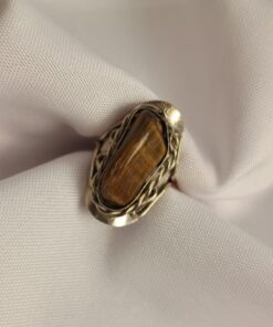 Anel Ajustável Prateado Alpaca Olho de Tigre