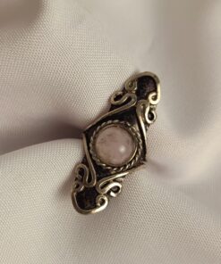 Anel Ajustável Prateado Alpaca Quartzo Rosa