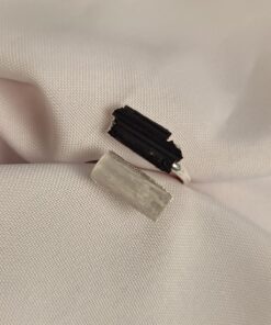 Anel Ajustável Prateado Selenita e Turmalina Negra