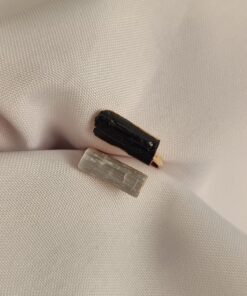 Anel Ajustável Dourado Selenita e Turmalina Negra