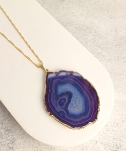 Pingente Dourado Chapa De Ágata