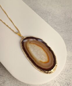 Pingente Dourado Chapa De Ágata