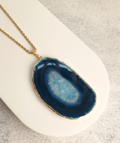 Pingente Dourado Chapa De Ágata