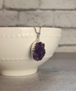Pingente Prateado Drusa De Ametista