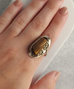 Anel Ajustável Prateado Alpaca Olho de Tigre