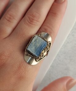 Anel Ajustável Prateado Alpaca Cianita Azul