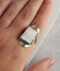 Anel Ajustável Prateado Alpaca Selenita