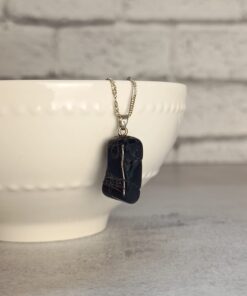 Pingente Prateado Turmalina Negra Polida