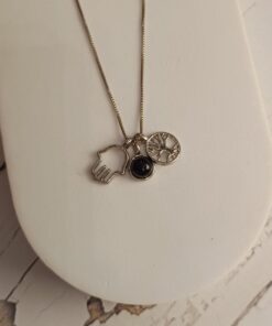 Colar Prateado Patuá Ágata Preta