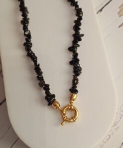 Colar Fecho Boia Dourado Ônix