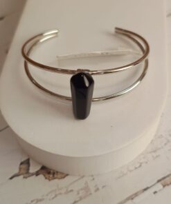 Pulseira Prateada Ágata Preta