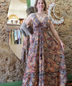 Vestido Indiano Longo Boho Alcinha Elástico Nas Costas