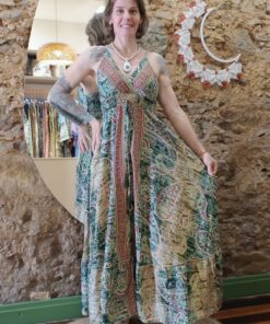 Vestido Indiano Longo Boho Alcinha Elástico Nas Costas