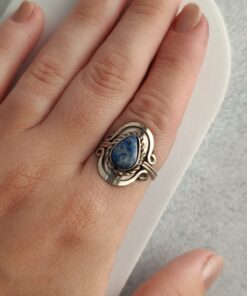 Anel Ajustável Prateado Alpaca Sodalita