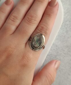 Anel Ajustável Prateado Alpaca Abalone