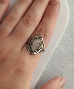 Anel Ajustável Prateado Alpaca Quartzo Rosa