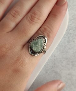 Anel Ajustável Prateado Alpaca Quartzo Verde