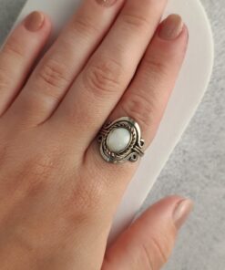 Anel Ajustável Prateado Alpaca Madrepérola