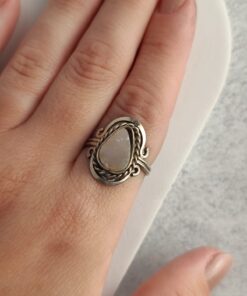 Anel Ajustável Prateado Alpaca Quartzo Rosa