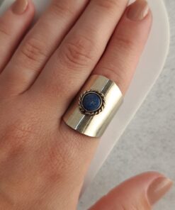 Anel Ajustável Prateado Alpaca Sodalita