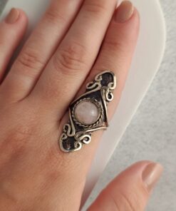 Anel Ajustável Prateado Alpaca Quartzo Rosa