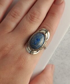 Anel Ajustável Prateado Alpaca Sodalita