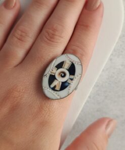 Anel Ajustável Prateado Alpaca Abalone e Madrepérola