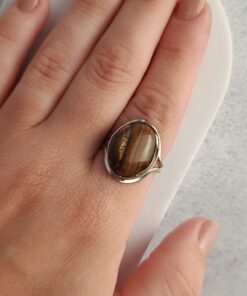 Anel Ajustável Prateado Alpaca Olho de Tigre