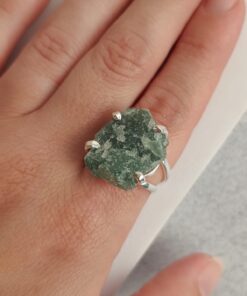 Anel Ajustável Prateado Quartzo Verde