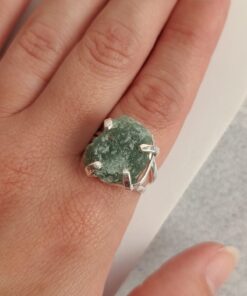 Anel Ajustável Prateado Quartzo Verde