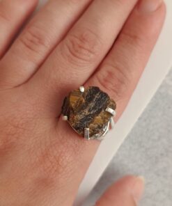 Anel Ajustável Prateado Olho de Tigre