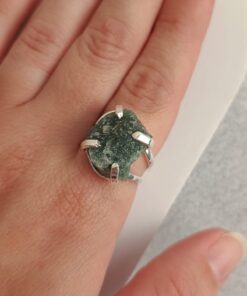 Anel Ajustável Prateado Quartzo Verde