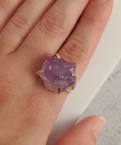 Anel Ajustável Dourado Ametista