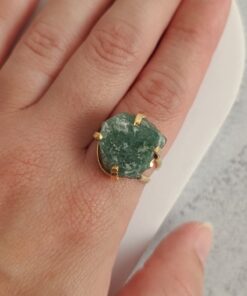 Anel Ajustável Dourado Quartzo Verde