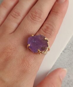 Anel Ajustável Dourado Ametista